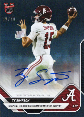 2025 Topps Bowman U Now Ty Simpson #22A Black Auto /10 Alabama Crimson Tide Rookie RC Football Card (ONLINE ORDER ONLY)