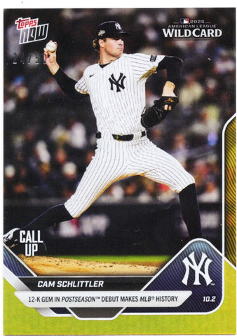 2025 Topps Now Cam Schlitter #817 Gold Foil /50 New York Yankees Rookie RC Baseball Card (ONLINE ORDER ONLY)