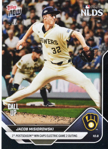 2025 Topps Now Jacob Misiorowski #833 Black Foil /10 Milwaukee Brewers Rookie RC Baseball Card (ONLINE ORDER ONLY)