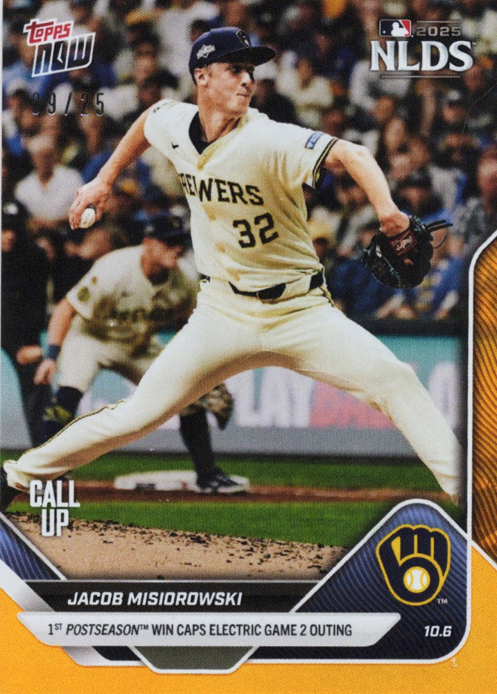 2025 Topps Now Jacob Misiorowski #833 Orange Foil /25 Milwaukee Brewers Rookie RC Baseball Card (ONLINE ORDER ONLY)