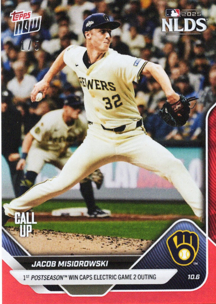 2025 Topps Now Jacob Misiorowski #833 Red Foil /5 Milwaukee Brewers Rookie RC Baseball Card (ONLINE ORDER ONLY)