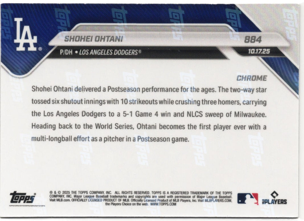 2025 Topps Now Shohei Ohtani #884 Gold Chrome 50/50 Los Angeles Dodgers Baseball Card (ONLINE ORDER ONLY)