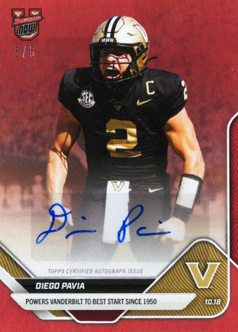 2025 Topps Bowman U Now Diego Pavia #31B Red Auto /5 Vanderbilt Commodores Rookie RC Football Card (ONLINE ORDER ONLY)