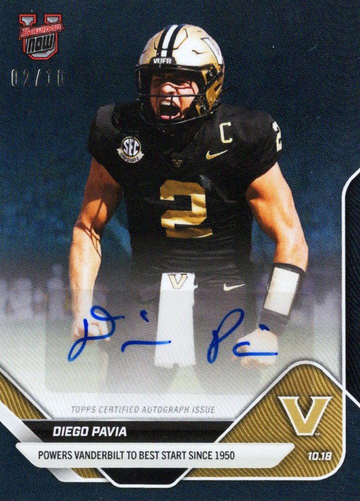 2025 Topps Bowman U Now Diego Pavia #31A Black Auto /10 Vanderbilt Commodores Rookie RC Football Card (ONLINE ORDER ONLY)