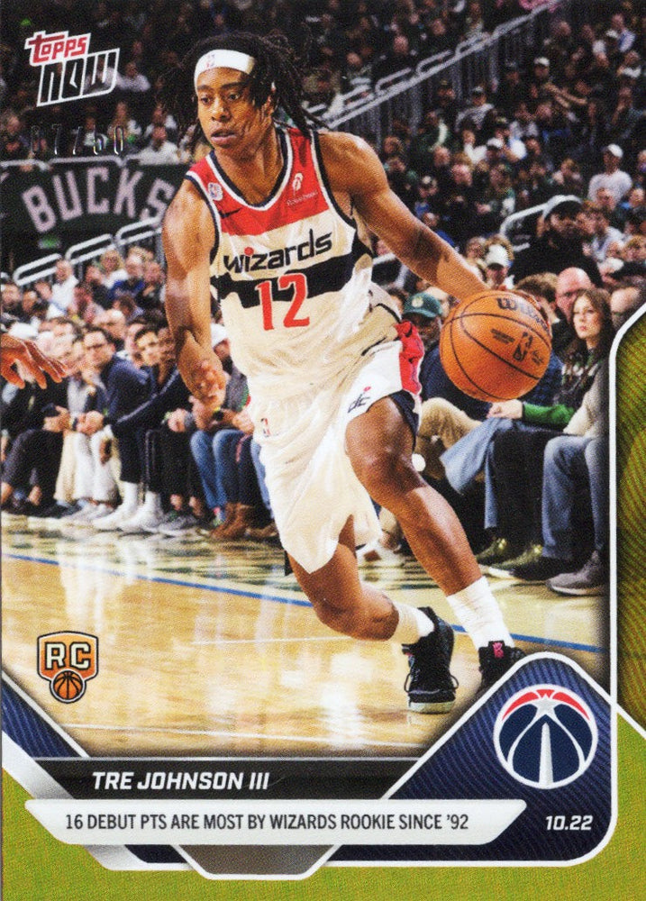 2025 Topps Now Tre Johnson #14 Gold Foil /50 Washington Wizards Rookie RC Basketball Card (ONLINE ORDER ONLY)