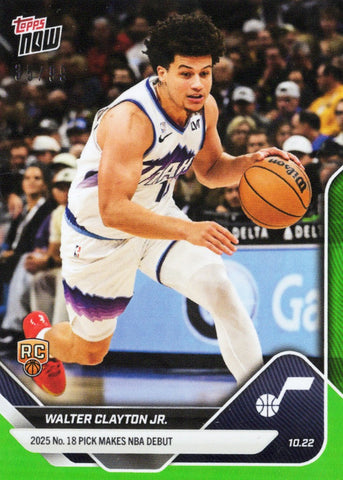 2025 Topps Now Walter Clayton Jr #16 Green Foil /99 Utah Jazz Rookie RC Basketball Card (ONLINE ORDER ONLY)
