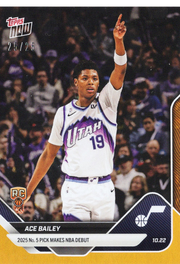 2025 Topps Now Ace Bailey #9 Orange Foil /25 Utah Jazz Rookie RC Basketball Card (ONLINE ORDER ONLY)