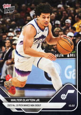 2025 Topps Now Walter Clayton Jr #16 Black Foil /10 Utah Jazz Rookie RC Basketball Card (ONLINE ORDER ONLY)