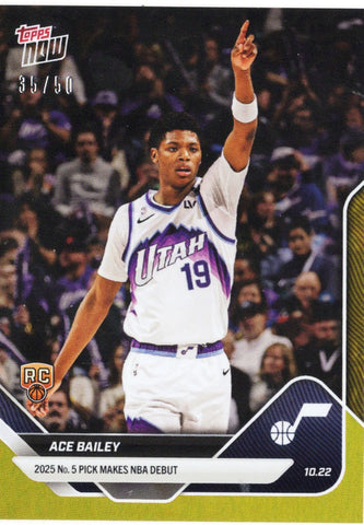 2025 Topps Now Ace Bailey #9 Gold Foil /50 Utah Jazz Rookie RC Basketball Card (ONLINE ORDER ONLY)