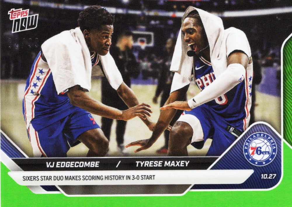 2025 Topps Now VJ Edgecombe/Tyrese Maxey #32 Green Foil /99 Basketball Card (ONLINE ORDER ONLY)