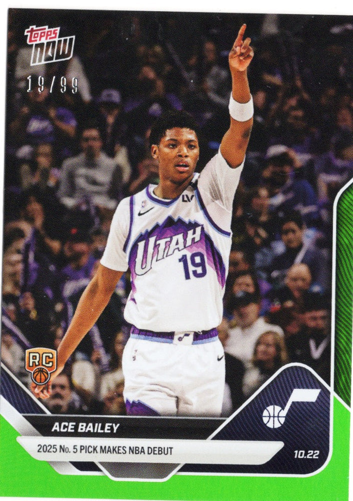 2025 Topps Now Ace Bailey #9 Green Foil /99 Utah Jazz Rookie RC Basketball Card (ONLINE ORDER ONLY)