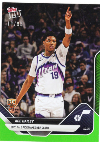2025 Topps Now Ace Bailey #9 Green Foil /99 Utah Jazz Rookie RC Basketball Card (ONLINE ORDER ONLY)