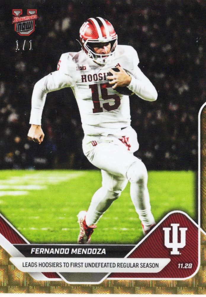 2025 Topps Bowman U Now Fernando Mendoza #52 FoilFractor 1/1 Indiana Hoosiers Rookie RC Football Card (ONLINE ORDER ONLY)