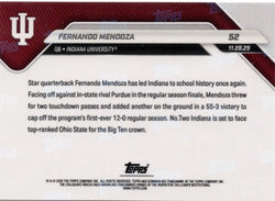 2025 Topps Bowman U Now Fernando Mendoza #52 Orange Foil /25 Indiana Hoosiers Rookie RC Football Card (ONLINE ORDER ONLY)