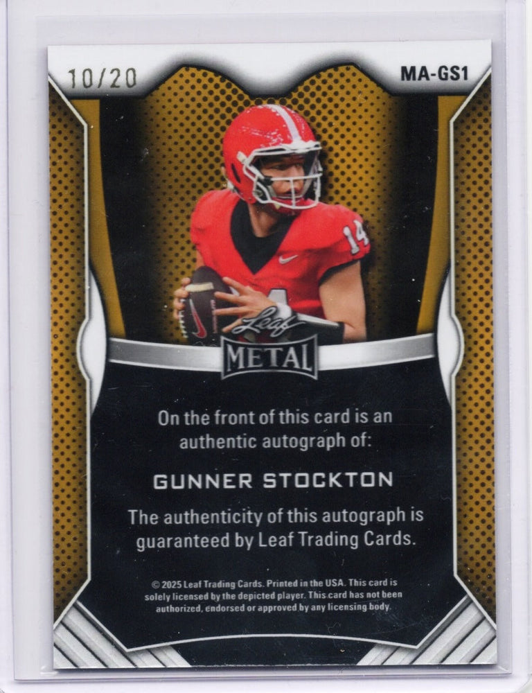 2025 Leaf Metal Gunner Stockton #MAGS1 Pink Ice Auto /20 Georgia Bulldogs Rookie RC Football Card (ONLINE ORDER ONLY)