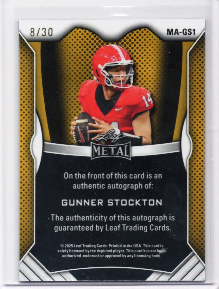 2025 Leaf Metal Gunner Stockton #MAGS1 Blue Shimmer Auto /30 Georgia Bulldogs Rookie RC Football Card (ONLINE ORDER ONLY)