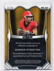 2025 Leaf Metal Gunner Stockton #MAGS1 Blue Shimmer Auto /30 Georgia Bulldogs Rookie RC Football Card (ONLINE ORDER ONLY)