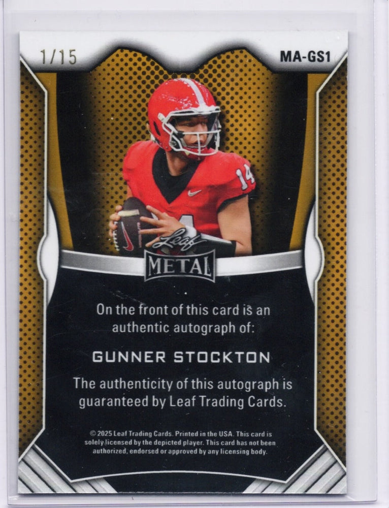 2025 Leaf Metal Gunner Stockton #MAGS1 Green Ice Auto /15 Georgia Bulldogs Rookie RC Football Card (ONLINE ORDER ONLY)