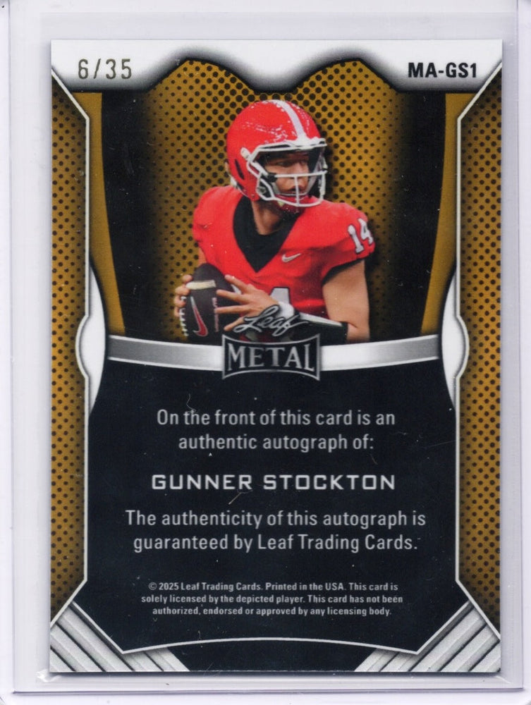 2025 Leaf Metal Gunner Stockton #MAGS1 Light Blue Shimmer Auto /35 Georgia Bulldogs Rookie RC Football Card (ONLINE ORDER ONLY)