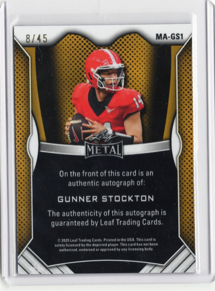 2025 Leaf Metal Gunner Stockton #MAGS1 White Auto /45 Georgia Bulldogs Rookie RC Football Card (ONLINE ORDER ONLY)