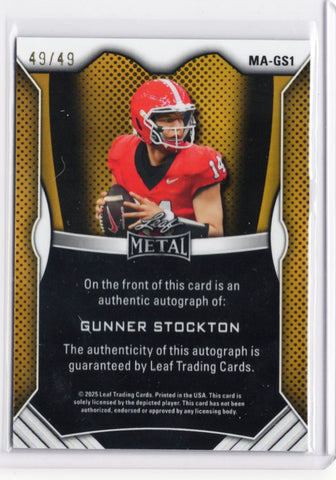 2025 Leaf Metal Gunner Stockton #MAGS1 Silver Ice Auto /49 Georgia Bulldogs Rookie RC Football Card (ONLINE ORDER ONLY)