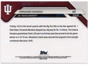 2025 Topps Bowman U Now Fernando Mendoza #58 Orange Foil /25 Indiana Hoosiers Rookie RC Football Card (ONLINE ORDER ONLY)