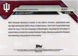 2025 Topps Bowman U Now Fernando Mendoza #60SP Indiana Hoosiers Rookie RC Football Card (ONLINE ORDER ONLY)