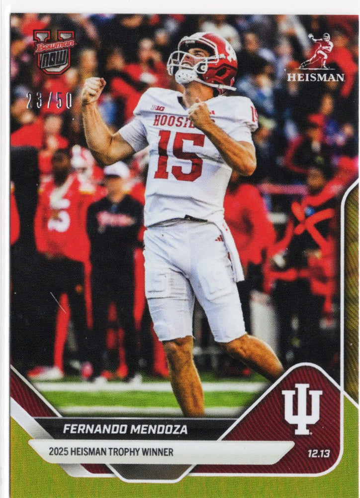 2025 Topps Bowman U Now Fernando Mendoza #60 Gold Foil /50 Indiana Hoosiers Rookie RC Football Card (ONLINE ORDER ONLY)