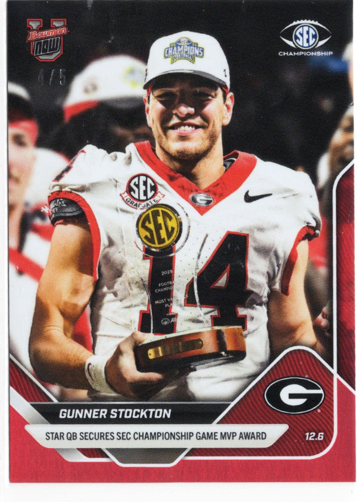 2025 Topps Bowman U Now Gunner Stockton #57 Red Foil /5 Georgia Bulldogs Rookie RC Football Card (ONLINE ORDER ONLY)