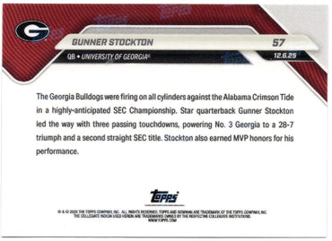 2025 Topps Bowman U Now Gunner Stockton #57 Gold Foil /50 Georgia Bulldogs Rookie RC Football Card (ONLINE ORDER ONLY)