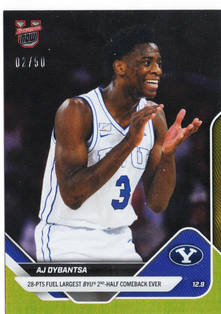 2025 Topps Bowman U Now AJ Dybantsa #28 Gold Foil /50 BYU Cougars Rookie RC Basketball Card (ONLINE ORDER ONLY)