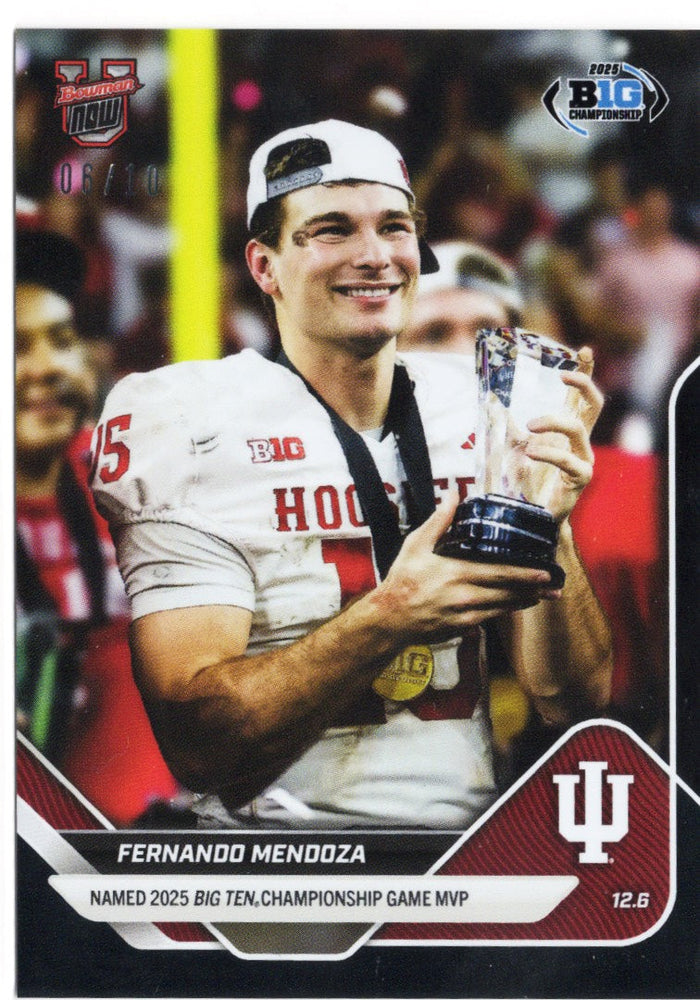 2025 Topps Bowman U Now Fernando Mendoza #58 Black Foil /10 Indiana Hoosiers Rookie RC Football Card (ONLINE ORDER ONLY)