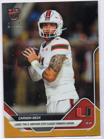2025 Topps Bowman U Now Carson Beck #63 Orange Foil /25 Miami Hurricanes Rookie RC Football Card (ONLINE ORDER ONLY)