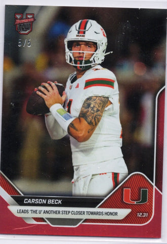 2025 Topps Bowman U Now Carson Beck #63 Red Foil /5 Miami Hurricanes Rookie RC Football Card (ONLINE ORDER ONLY)