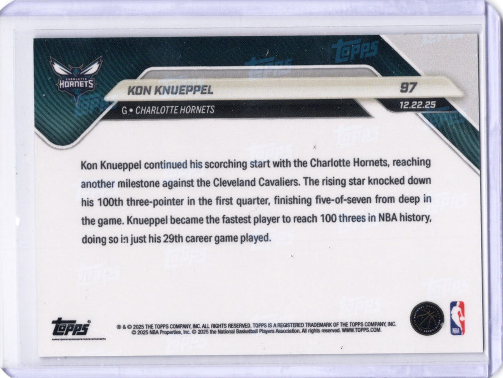 2025 Topps Now Kon Knueppel #97 Gold Foil /50 Charlotte Hornets Rookie RC Basketball Card (ONLINE ORDER ONLY)