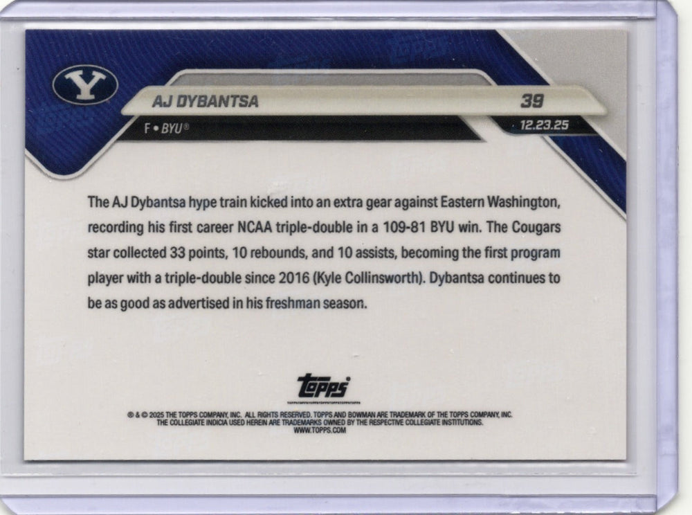 2025 Topps Bowman U Now AJ Dybantsa #39 Orange Foil /25 BYU Cougars Rookie RC Basketball Card (ONLINE ORDER ONLY)