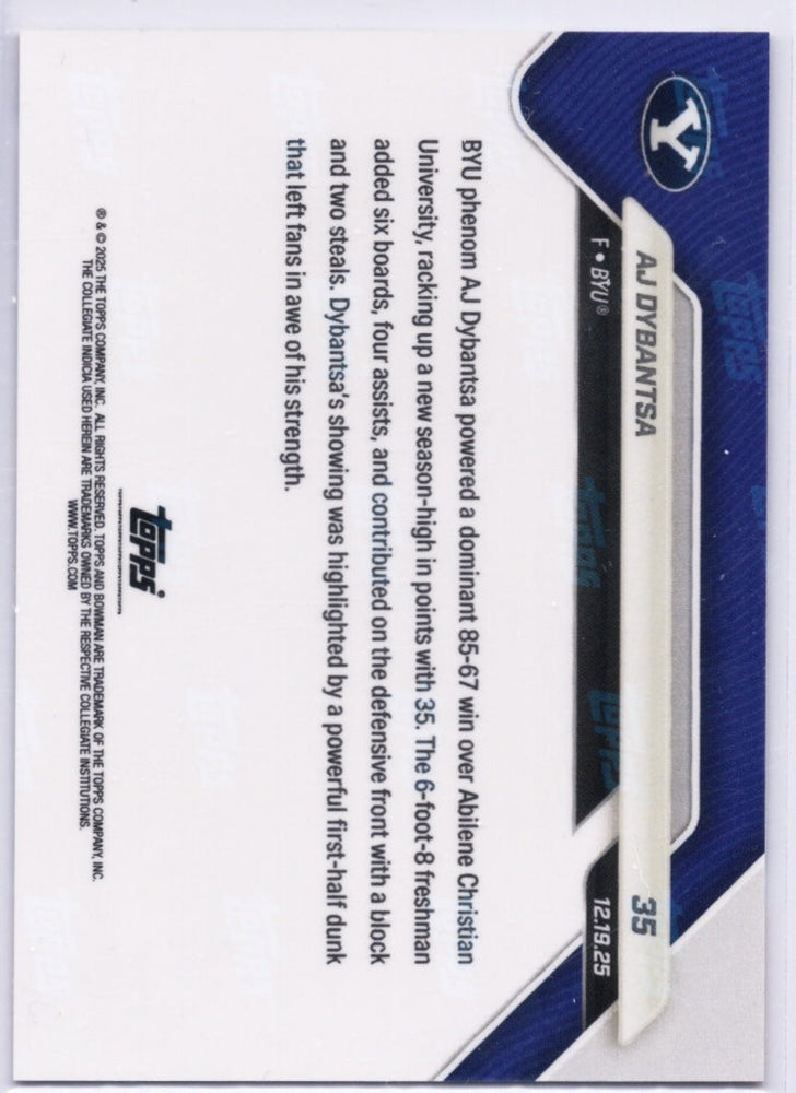 2025 Topps Bowman U Now AJ Dybantsa #35 Black Foil /10 BYU Cougars Rookie RC Basketball Card (ONLINE ORDER ONLY)