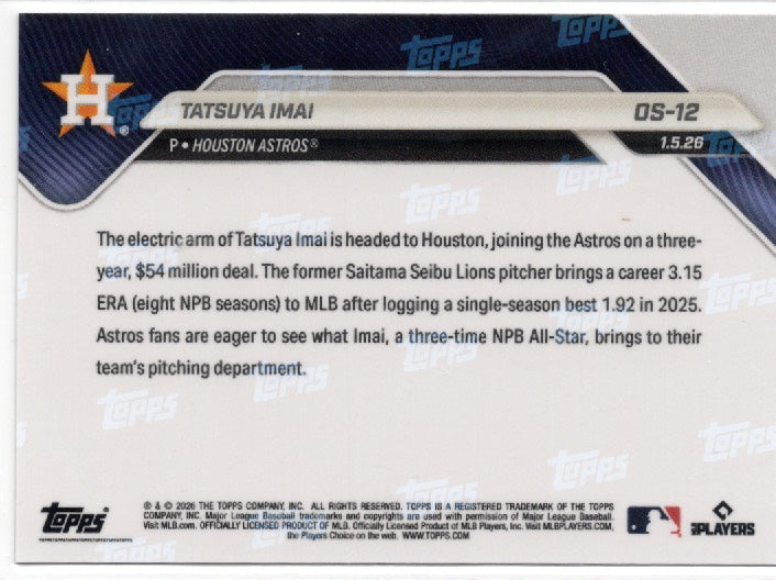 2025 Topps Now Tatsuya Imai #OS12 Orange Foil /25 Houston Astros Rookie RC Baseball Card (ONLINE ORDER ONLY)