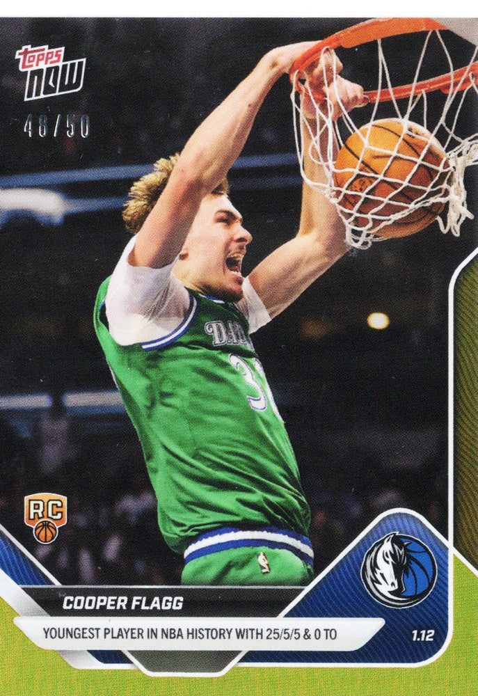 2025 Topps Now Cooper Flagg #124 Gold Foil /50 Dallas Mavericks Rookie RC Basketball Card (ONLINE ORDER ONLY)