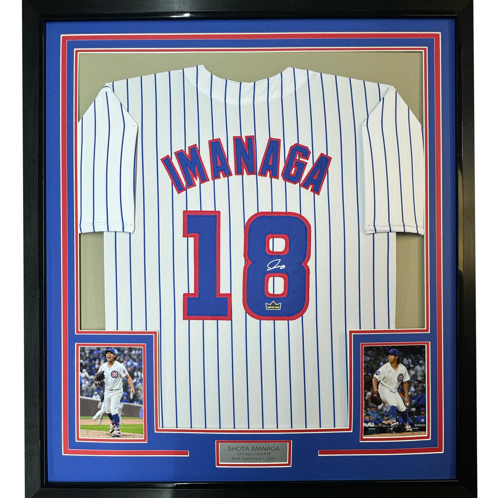 Framed Facsimile Autographed Shota Imanaga 35x39 Chicago Pinstripe Reprint Laser Auto Baseball Jersey (ONLINE ORDER ONLY)