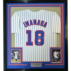 Framed Facsimile Autographed Shota Imanaga 35x39 Chicago Pinstripe Reprint Laser Auto Baseball Jersey (ONLINE ORDER ONLY)