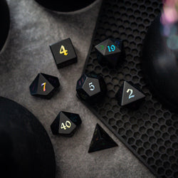 Inked Black Night Raised Obsidian Hand Carved Dice DND Set (ONLINE ORDER ONLY)