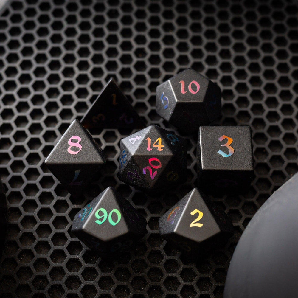 Inked Black Night Raised Obsidian Hand Carved Dice DND Set (ONLINE ORDER ONLY)