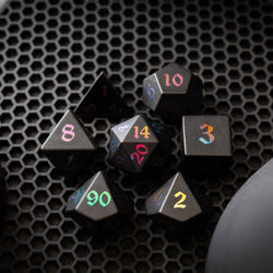 Inked Black Night Raised Obsidian Hand Carved Dice DND Set (ONLINE ORDER ONLY)