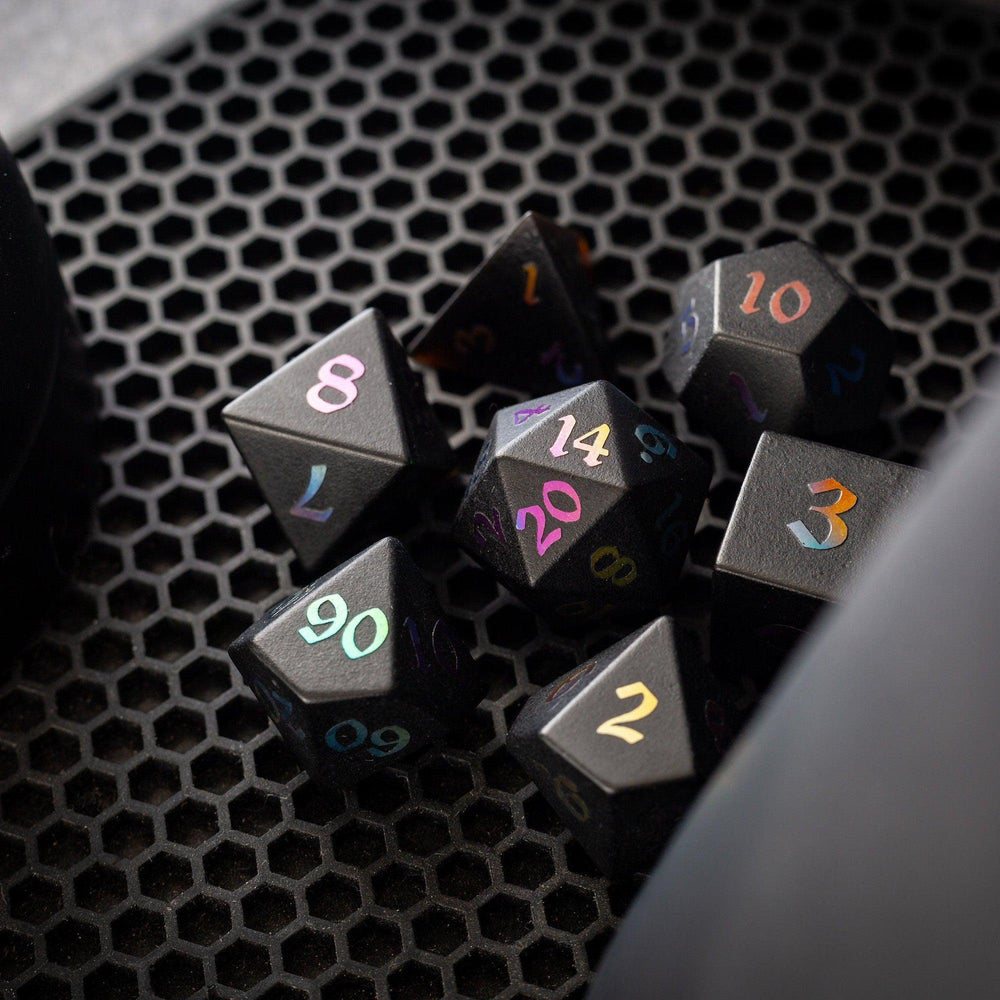 Inked Black Night Raised Obsidian Hand Carved Dice DND Set (ONLINE ORDER ONLY)