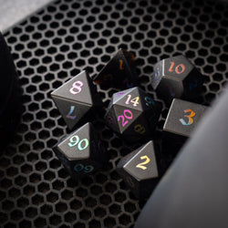 Inked Black Night Raised Obsidian Hand Carved Dice DND Set (ONLINE ORDER ONLY)