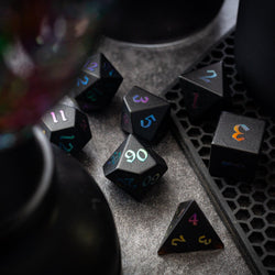 Inked Black Night Raised Obsidian Hand Carved Dice DND Set (ONLINE ORDER ONLY)