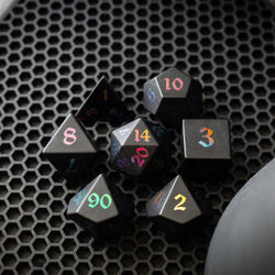 Inked Black Night Raised Obsidian Hand Carved Dice DND Set (ONLINE ORDER ONLY)