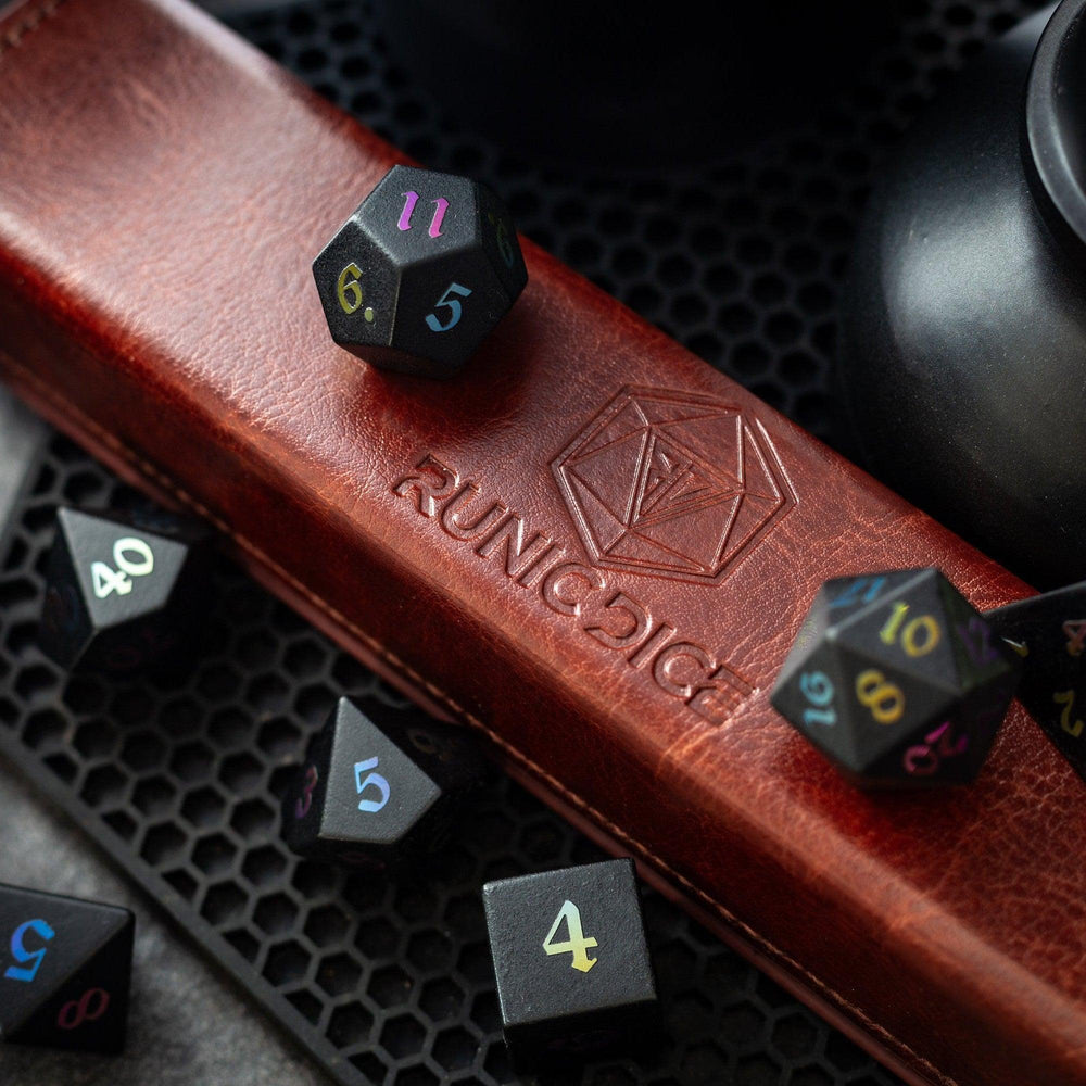 Inked Black Night Raised Obsidian Hand Carved Dice DND Set (ONLINE ORDER ONLY)
