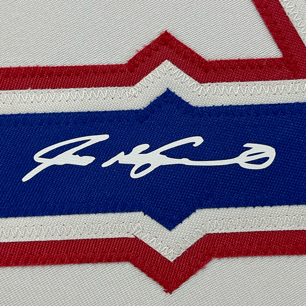 Framed Facsimile Autographed Ivan Rodriguez Pudge 35x39 Texas White Reprint Laser Auto Baseball Jersey (ONLINE ORDER ONLY)